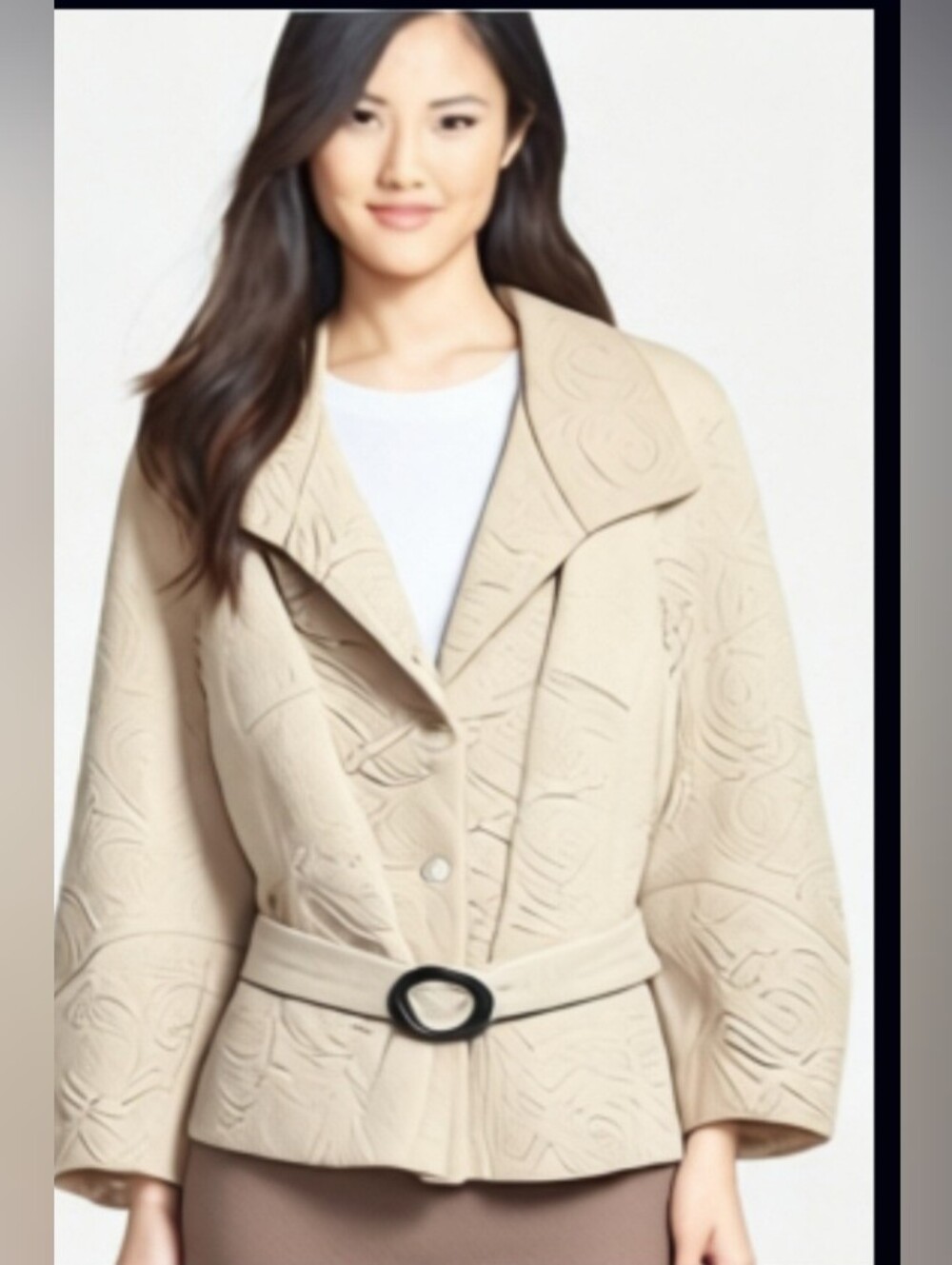 Jones New York Cream Textured Belted Jacket Fully Lined. NWOT. Size L